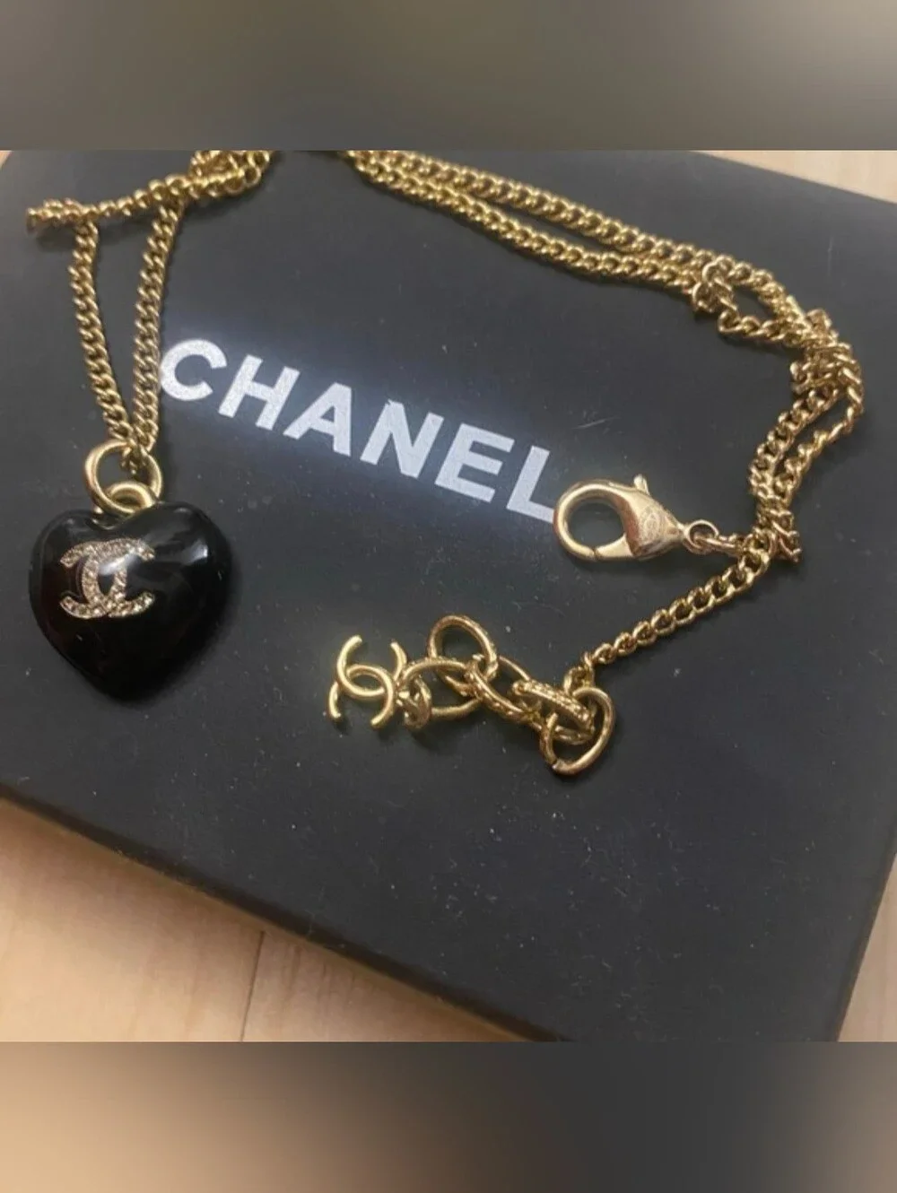 CHANEL Black Heart Pendant Necklace